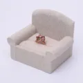 Linen mini sofa ring holder, beige fabric jewelry display stand for rings and earrings. - White Linen