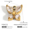 Butterfly stainless steel jewelry pendant with clear stones and gold-plated finish - Hollow Butterfly Rhinestone Style (PJ94121)
