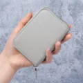 Portacarte a fisarmonica grigio minimalista con cerniera, piccolo portamonete in pelle - Grigio