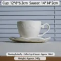 Juego de taza y platillo de café de cerámica blanca con diseño de mariposa en relieve 180ml. - Mariposa en relieve - Taza de café y plato