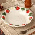 Piatto di fragole in ceramica dipinto a mano simpatici ciotola di frutta stoviglie cucina - Piatto a tesa fragola da 8,5 pollici