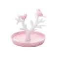 Ceramic jewelry tray bird tree stand ring holder desktop key storage organizer pink white - Pink
