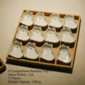 Cute ceramic cat shaped sauce dish set with wooden storage tray for kitchen table decor. - 9-Grid Bamboo Wooden Tray + 12 Cat Sauce Dishes