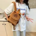Cute capybara plush backpack brown fuzzy animal daypack soft school bag for kids girls - 25*35 / Caramel color