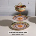 Frutero de cerámica de 3 niveles soporte para postres con asa de metal y diseño bohemio. - Estilo Bohemio 3 / 3 Capas