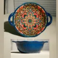 Ciotola per zuppa in ceramica bohémien a doppia orecchia 9 pollici motivo mandala cucina - Zuppiera con Motivo ad Albero da 9 Pollici / Zuppiera bohémien da 9 pollici con motivo a corteccia - Blu