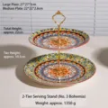 Soporte de pastel de cerámica bohemia de 2 niveles bandeja de fruta para postre - Estilo Bohemio 3 / Grande 2 Niveles