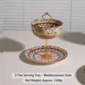 Frutero de cerámica bohemio de 2 niveles soporte para tartas y expositor de postres - Estilo Bohemio 3 / Pequeño 2 Niveles