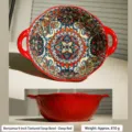 Zuppiera in ceramica boho da 9 pollici con due manici, vivace motivo floreale sottosmalto - Zuppiera con Motivo ad Albero da 9 Pollici / Zuppiera bohémien da 9 pollici con motivo a corteccia - Rosso scuro