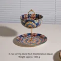 Frutero de cerámica de dos niveles estilo bohemio soporte de postre con mango de metal dorado - Estilo Bohemio 4 / Pequeño 2 Niveles