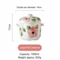 Ceramic stew pot with lid, 1000ml capacity, pink floral design, home kitchen soup bowl. - 1000ml / Pink Flower