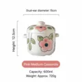 Pentola in ceramica per stufato con coperchio 600ml motivo floreale rosa zuppiera - 600ml / Fiori rosa