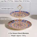 Frutero y soporte para postres de cerámica de 2 niveles con diseño boho y asa dorada. - Estilo Bohemio 1 / Grande 2 Niveles