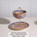 frutero de ceramica de 2 niveles soporte de postre estilo bohemio con mango dorado - Estilo Bohemio 1 / Pequeño 2 Niveles