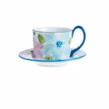 Set tazza da caffè e piattino in ceramica con motivo floreale e manico blu, 250ml. - Set tazza con manico alto e piattino - Listening to Blue