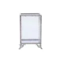 Porta pennelli da trucco in vetro trasparente con bordo metallico e piedini decorativi. - Argento