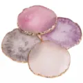 Resin imitation agate coaster jewelry display tray electroplated gold rim set of four pieces - 4-Color Set