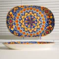 Piatto da portata in ceramica bohemien ovale sicuro per microonde stoviglie cucina - Piatto ovale per pesce bohémien: n. 01