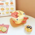 Bonito bol de cerámica para fideos con tapa y asa, ideal para uso en residencias. - Tazón para fideos instantáneos con tapa - oso manzana