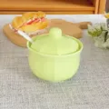 Pot à condiment en céramique avec couvercle et cuillère, récipient de cuisine vert clair. - Pot à Épices Macaron (Sans Cuillère) / Vert