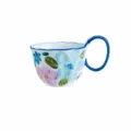 Tazza in ceramica con manico curvo 500ml carino tazza floreale caffè regalo - Serie blu elegante - Ciotola con manico curvo da 4,5 pollici