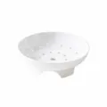 White ceramic steaming bowl with high feet and ventilation holes, 22.1cm diameter, 7.1cm height. - 9 Inch Footed Steaming Plate / White