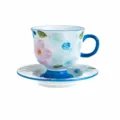 Ceramic coffee cup and saucer set with vintage floral design, perfect for home and gift giving. - Listening to Blue - Vintage Cup and Saucer Set