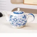 Teiera in ceramica blu e bianca in stile vintage francese con delicato motivo floreale. - Bollitore Blu e Bianco (Scatola Colore)