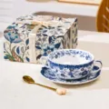 CIotola in ceramica blu e bianca sottosmalto francese a doppio orecchio con scatola regalo. - Ciotola da Dessert Blu e Bianco a Doppia Orecchia (Scatola Colore) / Bianco