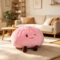 Soft pink baozi plush pillow detail view, cute stuffed bun toy for cozy home decor. - Pink / 25cm