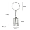 Creative silver metal oil drum keychain with detailed dimensions 90mm and weight 31g - Silver