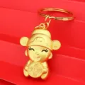 Charming 3D golden cartoon fortune mascot keychain for bag and car key accessories - Little God of Wealth Pendant