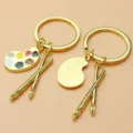 Creative gold metal palette and paintbrush keychain gift for art students - Gold