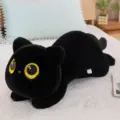 Black cat plush toy, cute lying kitty pillow and stuffed animal doll for kids and home decor. - Black / 50 cm