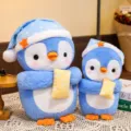 Cute sleeping penguin plush toy set with nightcap and pillow, soft stuffed animal gift for kids. - 28cm / Blue Pajamas Style