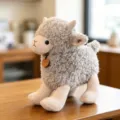 Cute grey sheep plush toy stuffed animal with knitted legs and sweet wooden tag gift. - 23cm / Gray