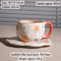Juego de taza y plato de café de cerámica con bonito diseño de flores rosas - Floral Rosa