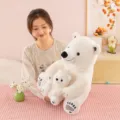 Cute realistic polar bear plush toy with a cute little cub, soft stuffed animal for kids. - 25cm