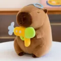 Cute capybara plush toy with diving goggles and toy gun, soft stuffed doll pillow gift. - Brown Water Gun Style / 25cm