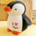 Cute plush penguin toy with heart embroidery, soft stuffed animal doll for kids. - 25cm / Black - Heart Penguin
