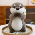 Cute otter plush toy with magnetic hands, soft stuffed animal doll for kids birthday gift. - 15cm (With Lanyard) / Brown
