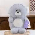 Lindo peluche gris con orejeras blancas y toalla, suave animal de peluche para niños. - León marino (modelo baño) / 25cm