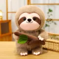 Cute sloth plush toy doll with branch, soft stuffed animal for kids birthday gift. - Khaki / 21cm