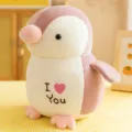 Cute pink penguin plush toy with love heart embroidery, soft huggable doll for kids girls. - 25cm / Pink - Heart Penguin