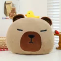Cute capybara plush pillow with a small yellow duck, soft stuffed animal doll for kids. - 38 cm / Brown