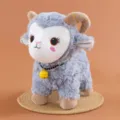 Fluffy cute sheep plush toy with yellow bell, soft stuffed animal doll for kids birthday gift. - Light Blue / 25cm
