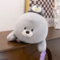 Lindo peluche redondo de foca con pequeno pinguino muneca de tela suave regalo de cumple - León marino (estilo pingüino tumbado) / 55 cm
