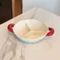 Ciotola da portata divisa in ceramica con manici rossi per frutta e snack da cucina. - Piatto diviso bicolore con manici - rosso