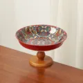 Fruttiera in ceramica rossa stile bohémien con piedistallo decorazione per tavolino - Piatto con piede bohémien da 8 pollici [rosso] profondo / Come mostrato