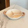 Ciotola da portata in ceramica a 3 scomparti con doppie orecchie colore caffè latte - Piatto diviso bicolore con manici - caffellatte
